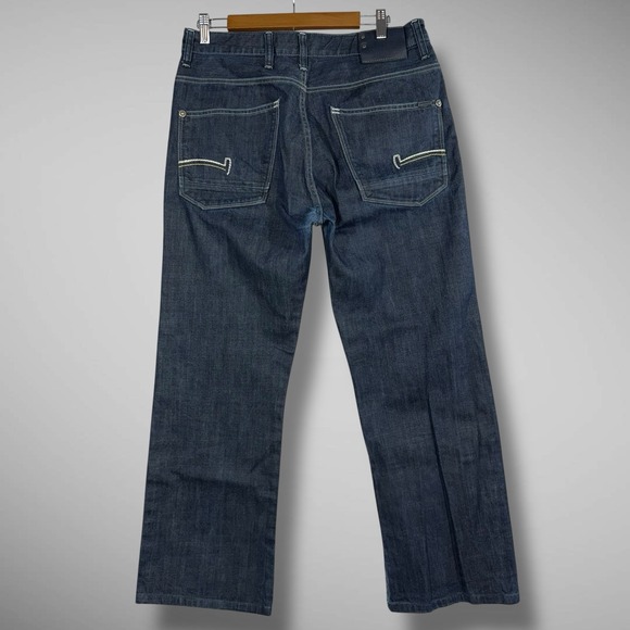 G-Star‎ Raw Jeans Mens 34x28 Blue Dark Wash Coder Straight Embroidered Hemmed - Picture 3 of 13